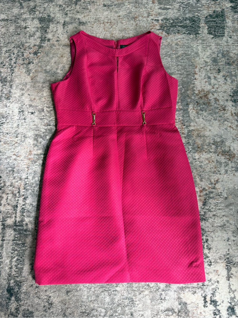 Tahari Fuchsia Textured Sheath Dress with Gold Accents